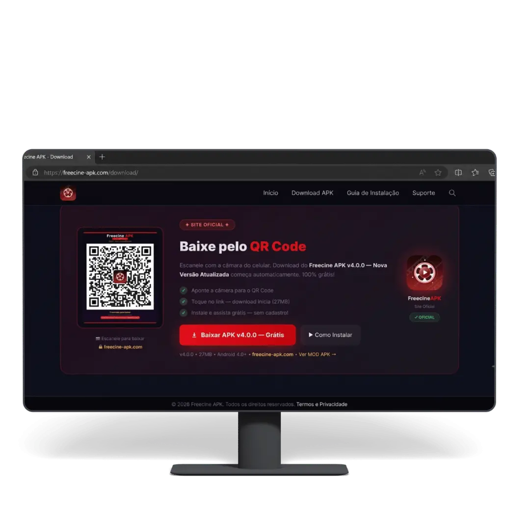 Baixando Freecine APK no Navegador da Smart TV - Instalação Direta Rápida e Prática